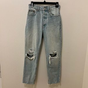 Zara Straight Leg Jeans Distressed Size 2